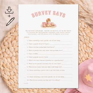 Tarjeta de Encuesta del Juego de Baby Shower Digit