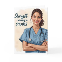 Tarjeta de Enfermera es Fuerza en Ropa de Trabajo