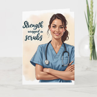 Tarjeta de Enfermera es Fuerza en Ropa de Trabajo
