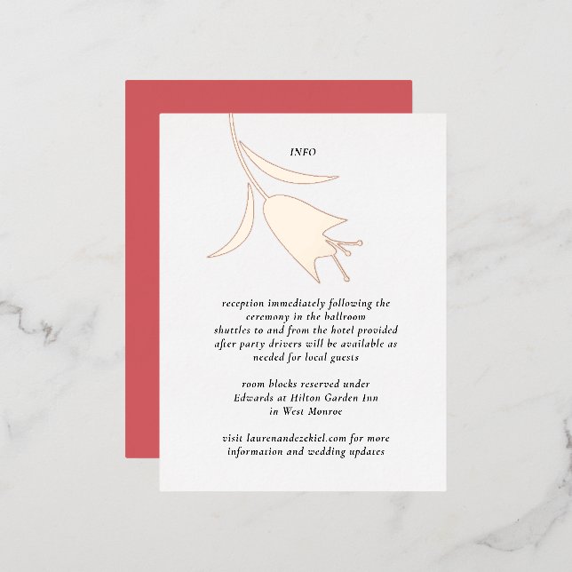 TARJETA DE ENLACE DE BODA DE TULIP DE RELIEVE META (Anverso/Reverso)