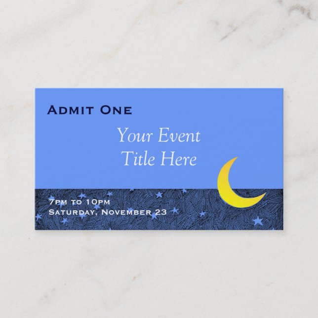 Tarjeta de Entrada a Evento Personalizado Luna y E (Anverso)