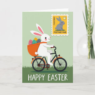Tarjeta de entrega de conejo feliz de primavera
