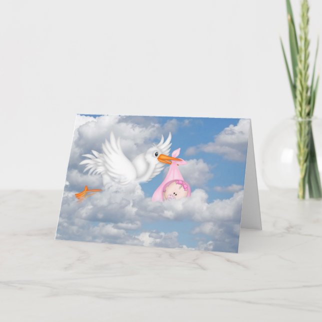 Tarjeta de entrega de la chica bebé Stork (Anverso)