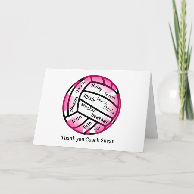Tarjeta de entrenador de voleibol rosa y blanco (Anverso)