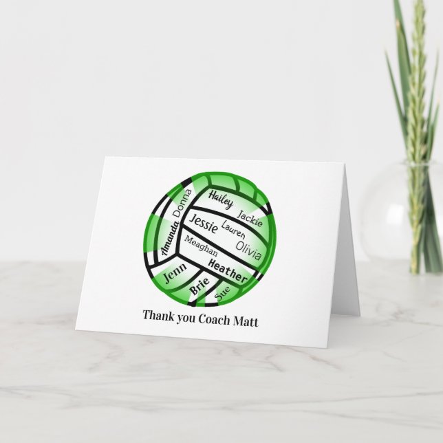 Tarjeta de entrenador de voleibol verde y blanco (Anverso)