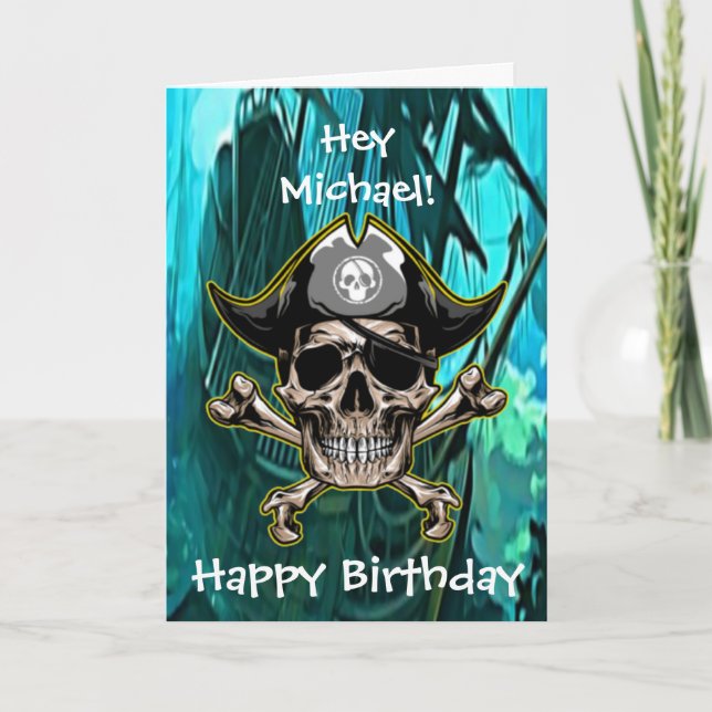 Tarjeta de envío de Capitán de Cráneo Pirata Verde (Anverso)