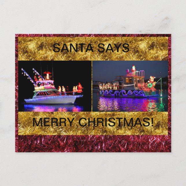 Tarjeta de envío de navidades con barcos iluminado (Anverso)