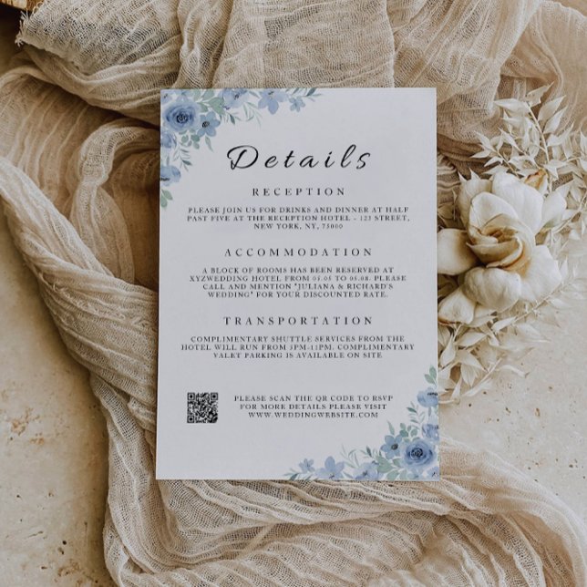 Tarjeta de envoltorio azul - El Boda de detalles (Blue Enclosure Card-The Details Wedding Invitation)