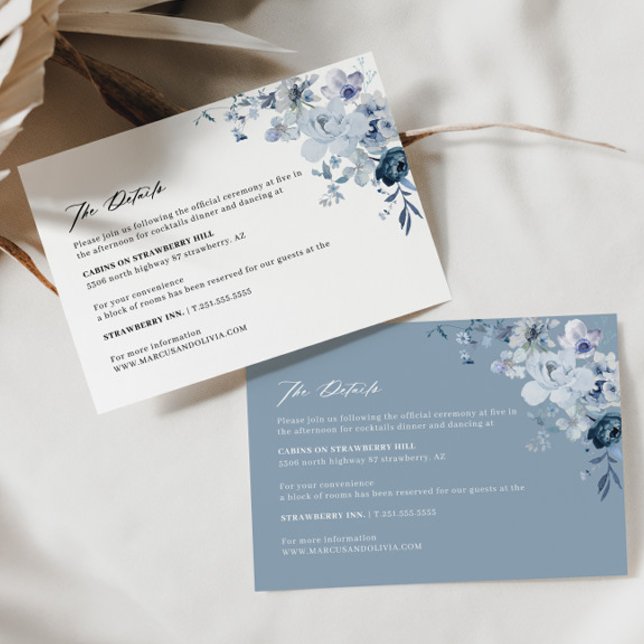 Tarjeta de envoltorio Boho Floral Blue Boda (Dusty Blue Details Card 2 Colors)