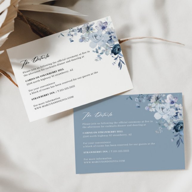 Tarjeta de envoltorio Boho Floral Blue Boda (Dusty Blue Details Card 2 Colors)