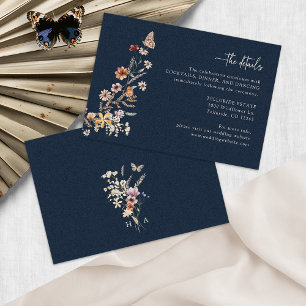 Tarjeta de envoltorio Boho Navy Blue Wildflower