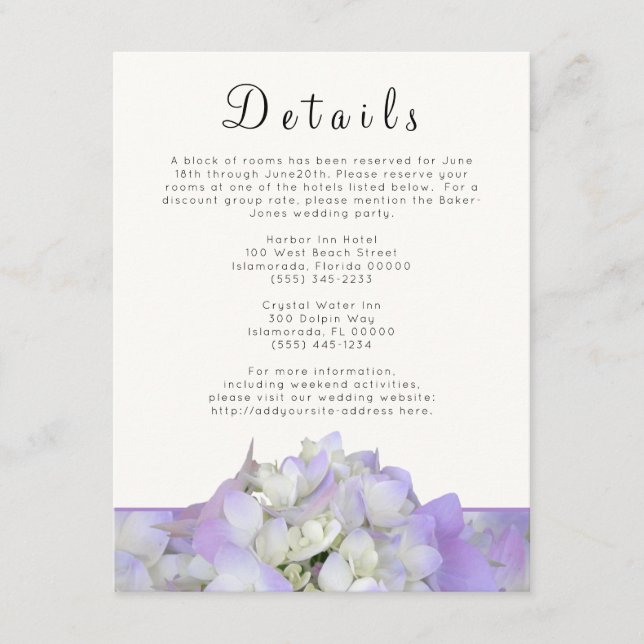 Tarjeta de envoltorio con detalles de Boda morado  (Anverso)