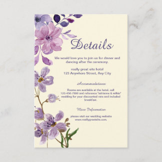 Tarjeta de envoltorio con detalles del Boda morado