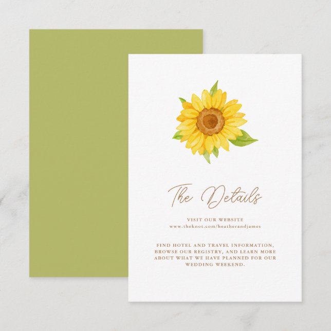 Tarjeta de envoltorio de Boda de girasol acuarela (Anverso / Reverso)