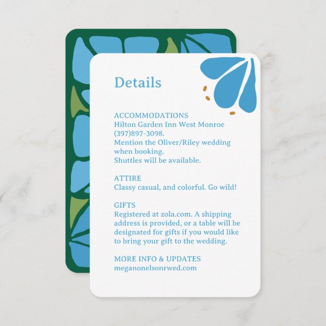 Tarjeta de envoltorio de Boda de patrón de flor az (Anverso / Reverso)