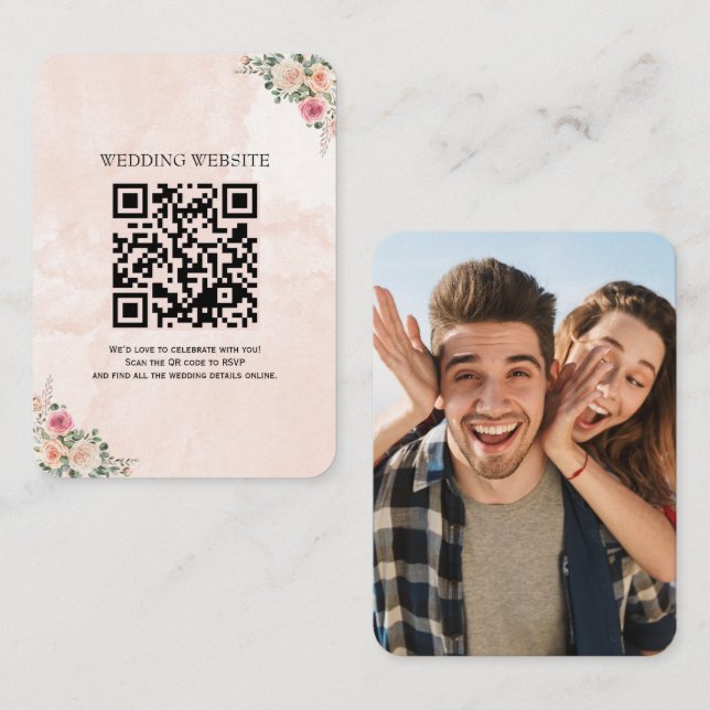 Tarjeta de envoltorio de Boda floral de crema rosa (Anverso / Reverso)