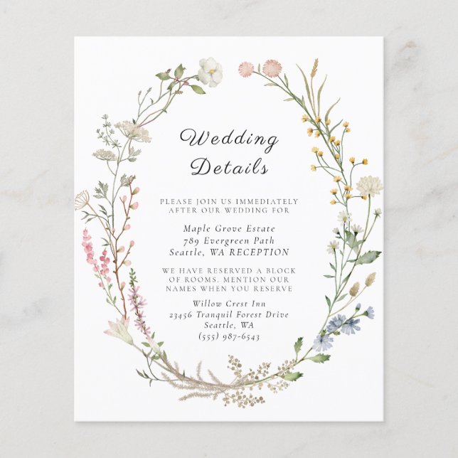 Tarjeta de envoltorio de Boda floral de flores sil (Anverso)