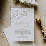 Tarjeta de envoltorio de detalles de caligrafía de<br><div class="desc">Esta romántica tarjeta de gabinete de detalles de caligrafía dorada es perfecta para un simple boda. El moderno diseño clásico presenta vistosos remolinos y florituras con una preciosa y elegante tipografía de Relieve metalizado de oro con chaflán a mano con letras falsas y oro. Nota: Este diseño no tiene Relieve...</div>