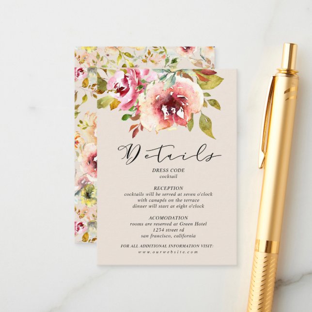 Tarjeta de envoltorio de detalles florales en los  (Anverso/Reverso In Situ)