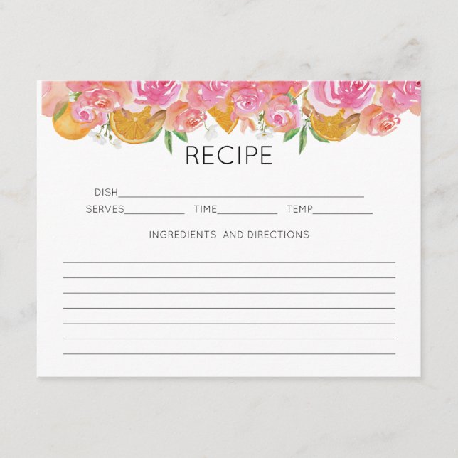 Tarjeta de envoltorio de receta floral rosa para e (Anverso)