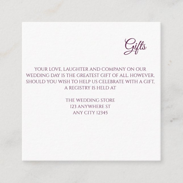 Tarjeta de envoltorio de regalo de regalo de Boda  (Anverso)