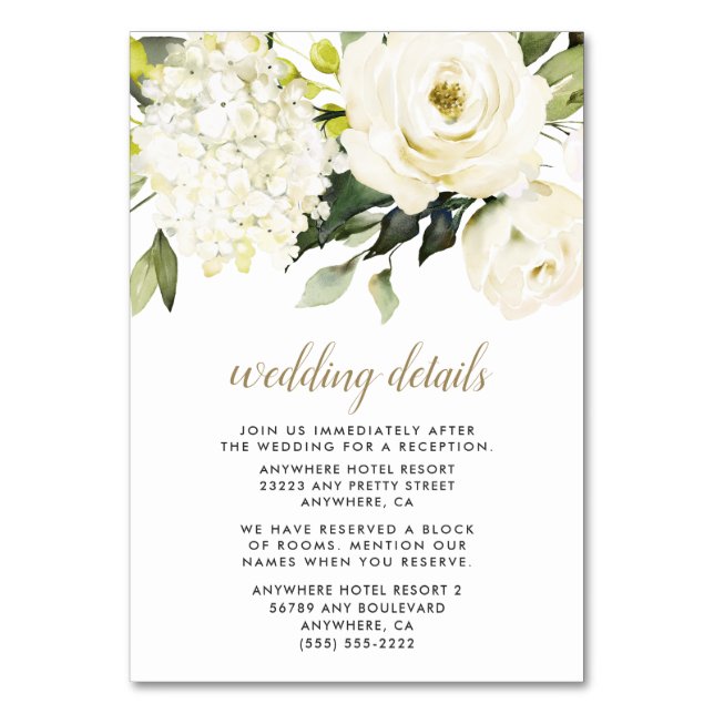 Tarjeta de envoltorio Hydrangea White Gold Boda Fl (Anverso)