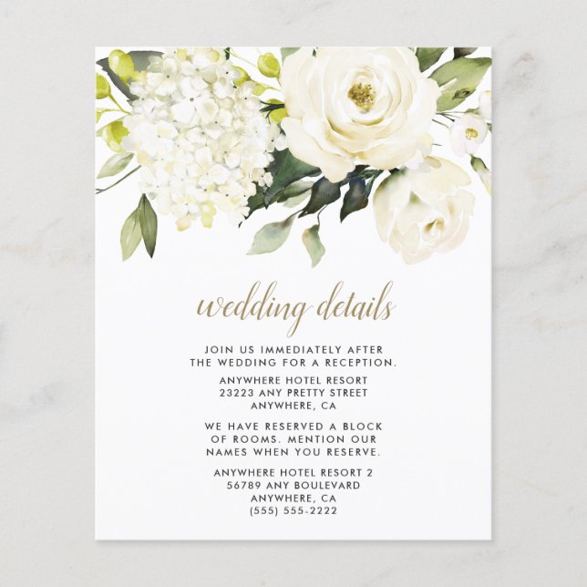 Tarjeta de envoltorio Hydrangea White Gold Boda Fl (Anverso)