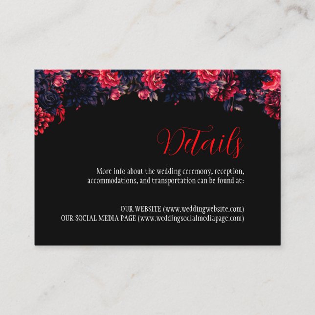Tarjeta de envoltorio negro y rojo gótico floral o (Anverso)