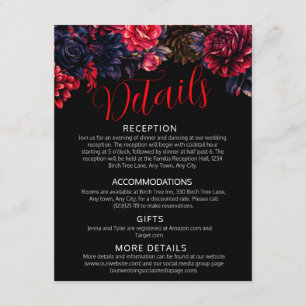 Tarjeta de envoltorio negro y rojo gótico floral o
