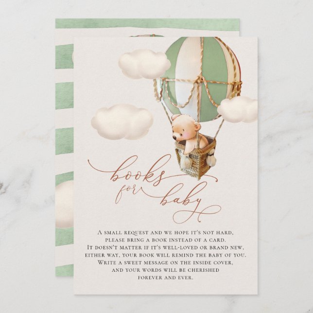 Tarjeta de envoltorio para bebés con globo de oso (Anverso / Reverso)