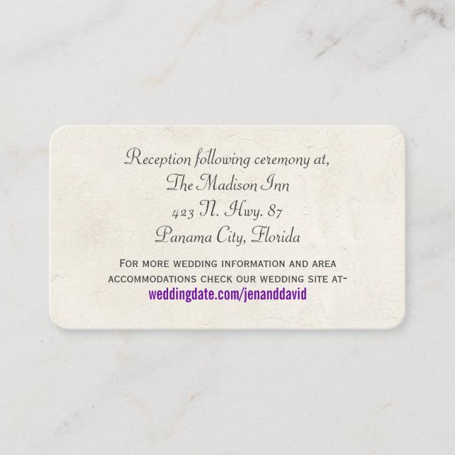 Tarjeta de envoltorio para Boda de mariposa púrpur (Anverso)