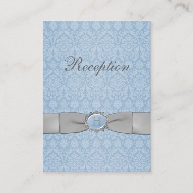 Tarjeta de envoltorio RIBBON Blue Gray Damask (Anverso)