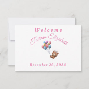 Tarjeta de envoltorio temática de oso rosa y globo