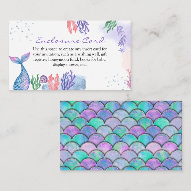Tarjeta de envoltura Baby Shower Mermaid Watercolo (Anverso / Reverso)
