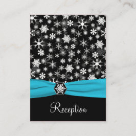 Tarjeta de envoltura Black, White, Aqua Snowflakes