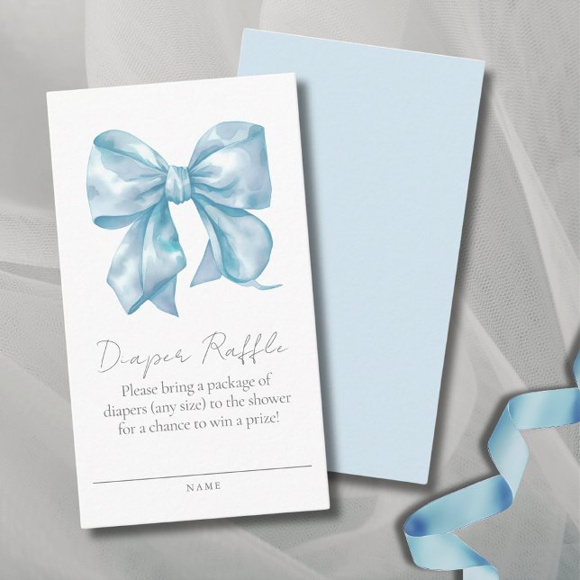 Tarjeta de envoltura Blue Bow Baby Shower Diaper R (Blue Bow Baby Shower Diaper Raffle Enclosure Card)