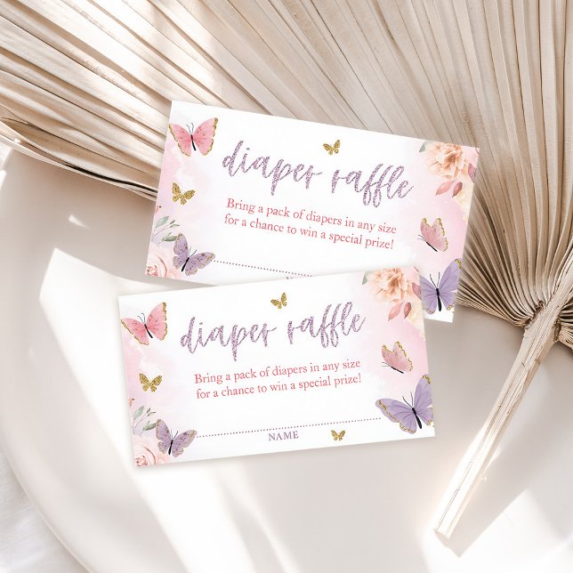 Tarjeta de envoltura de Baby Shower Diaper Raffle  (Butterfly Baby Shower Diaper Raffle Cards)