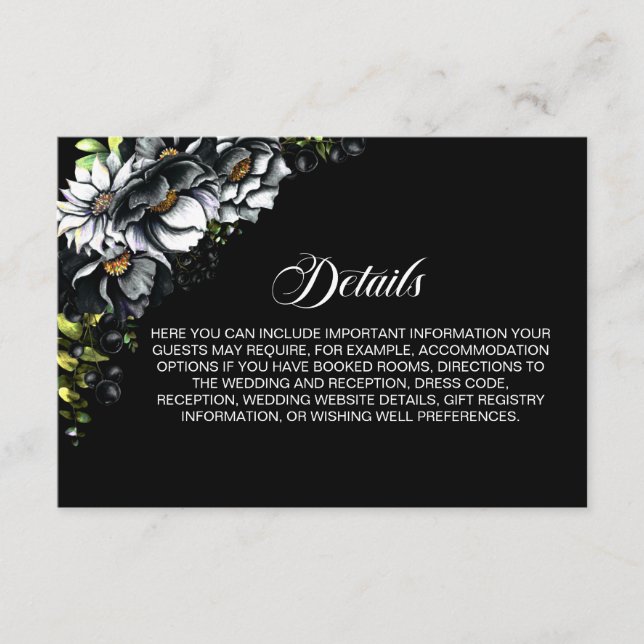 Tarjeta de envoltura de Boda floral negro (Anverso)