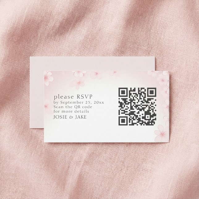 Tarjeta de envoltura de código QR con flor de cere (Soft Cherry Blossom RSVP QR Code Enclosure Card.)