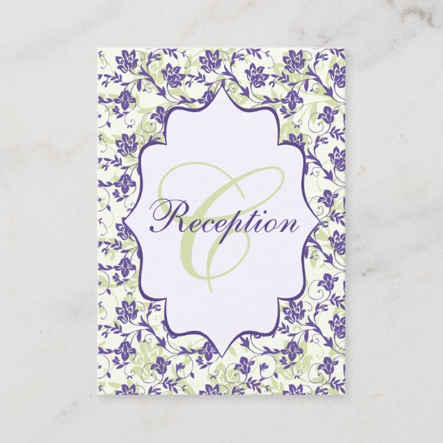 Tarjeta de envoltura de damasco morado verde marfi (Anverso)