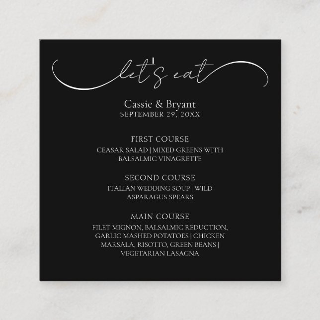 Tarjeta de envoltura del menú de bodas elegante en (Anverso)
