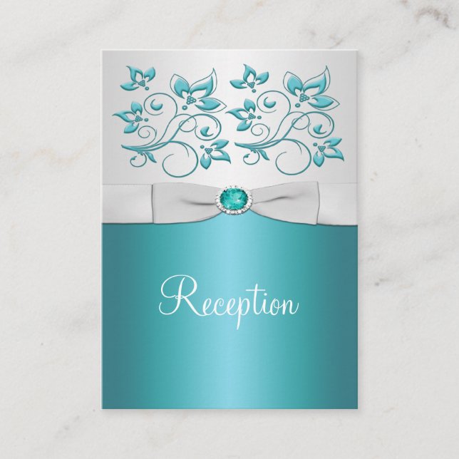 Tarjeta de envoltura floral Aqua-marine y Silver (Anverso)
