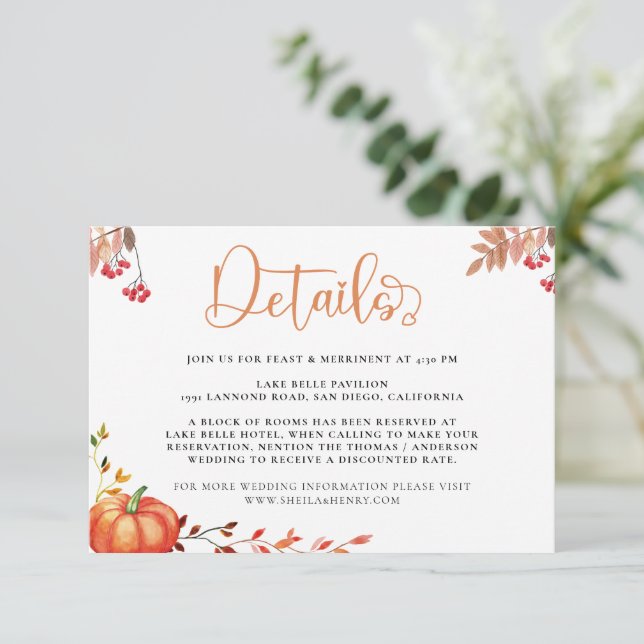 Tarjeta de envoltura floral de calabaza otoñal acu (Anverso de pie)