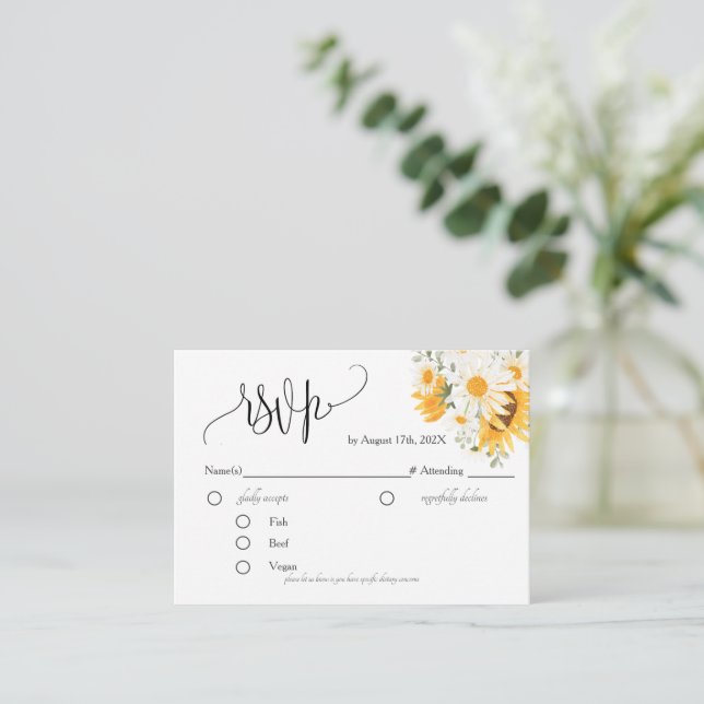 Tarjeta de envoltura Floral de girasol RSVP (Anverso de pie)