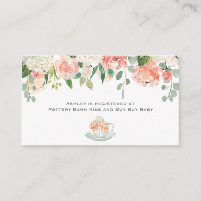 Tarjeta de envoltura floral Tea Baby Shower (Anverso)