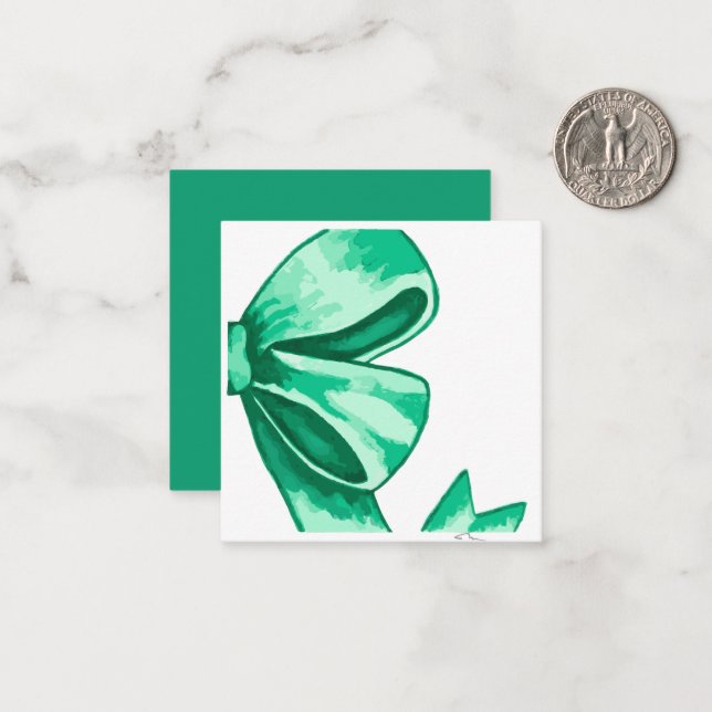 Tarjeta de envoltura Green Watercolor Bow (Anverso/Reverso In Situ)