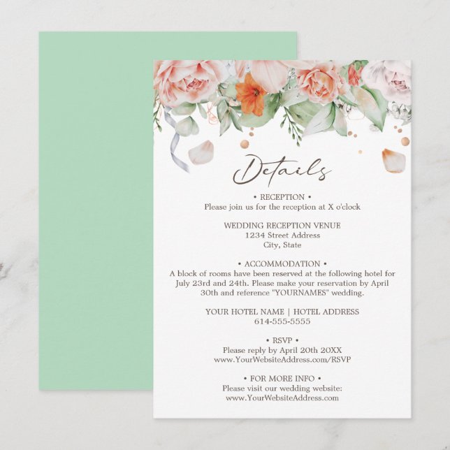 Tarjeta de envoltura Peach Pastel Floral Details (Anverso / Reverso)