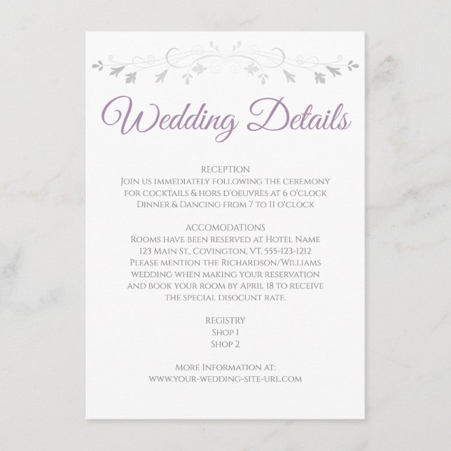 Tarjeta de envoltura Purple Gray Elegant Wedding D (Anverso)