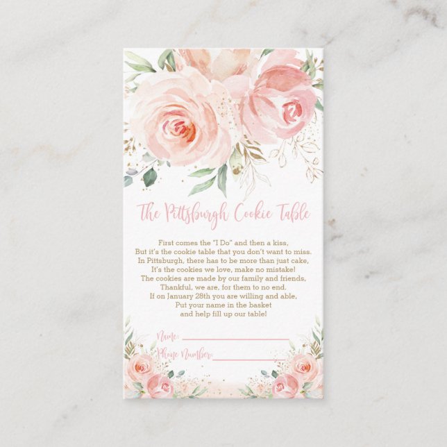 Tarjeta de envoltura Rubor Pink Floral Gold (Anverso)