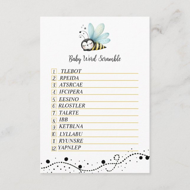 Tarjeta de envoltura Sweet Bee Baby Word Scramble (Anverso)